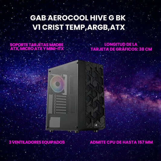 GAB AEROCOOL HIVE G BK V1 CRIST TEMP,ARGB,ATX