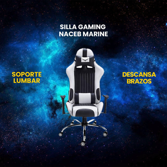 SILLA GAMING NACEB MARINE 130 GRADOS SOPORTE LUMBAR CERVICAL NEGRO BLANCO NA 0901