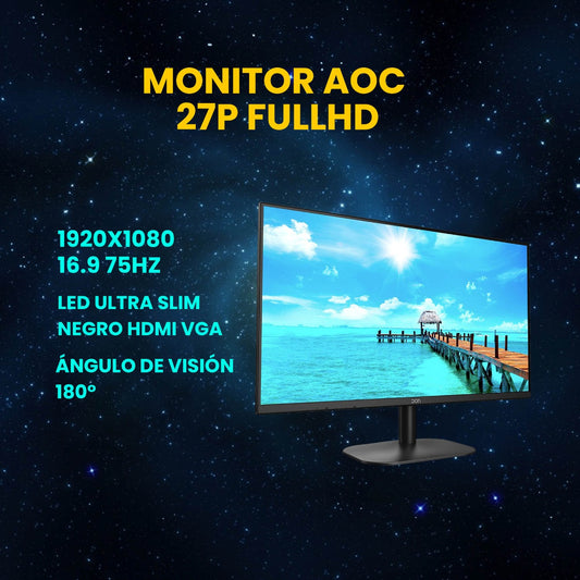 MONITOR AOC 27P FULLHD 1920X1080 16.9 75HZ 8MS IPS LED ULTRA SLIM NEGRO HDMI VGA VESA 27B2H