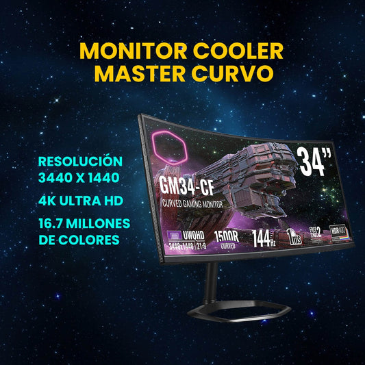 MONITOR COOLER MASTER CURVO GAMING 34P WQHDN 3440X1440 21.9 144 MHZ 1MS HDR 400R CMI GM34 CW2 US