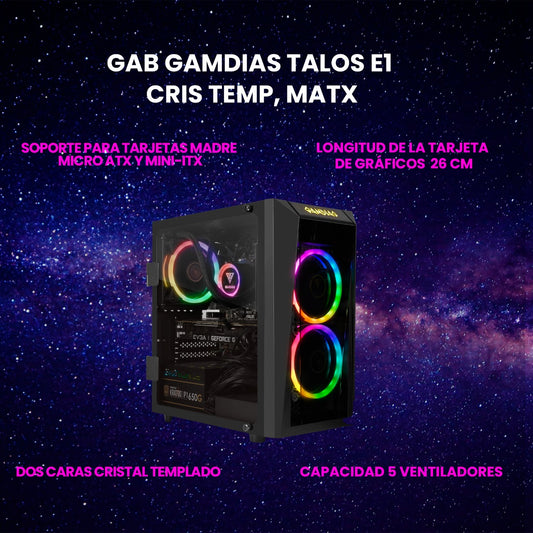 GABINETE GAMER GAMDIAS TALOS E1 CRIS TEMP, MATX