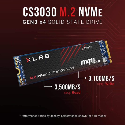 SSD INTERNO PNY XLR8 CS3030 M.2 NVME 1.3 500GB PCI 3500MB LECTURA 2000MB ESCRITURA M280CS3030 500 RB