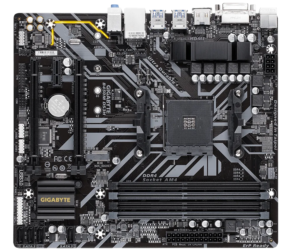 MB GIGABYTE B450M DS3H AM4 4DDR4 64GB 2133 A 3600MHZ M.2 HDMI SATA PCIE3.0 B450M DS3H
